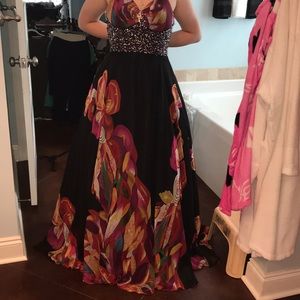 Floral black prom dress puffy ball gown